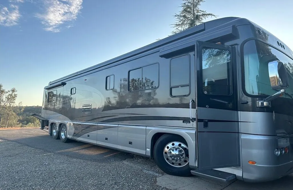 CARB Diesel Test performing mobile Clean Truck Check on a luxury diesel motorhome in Northern California